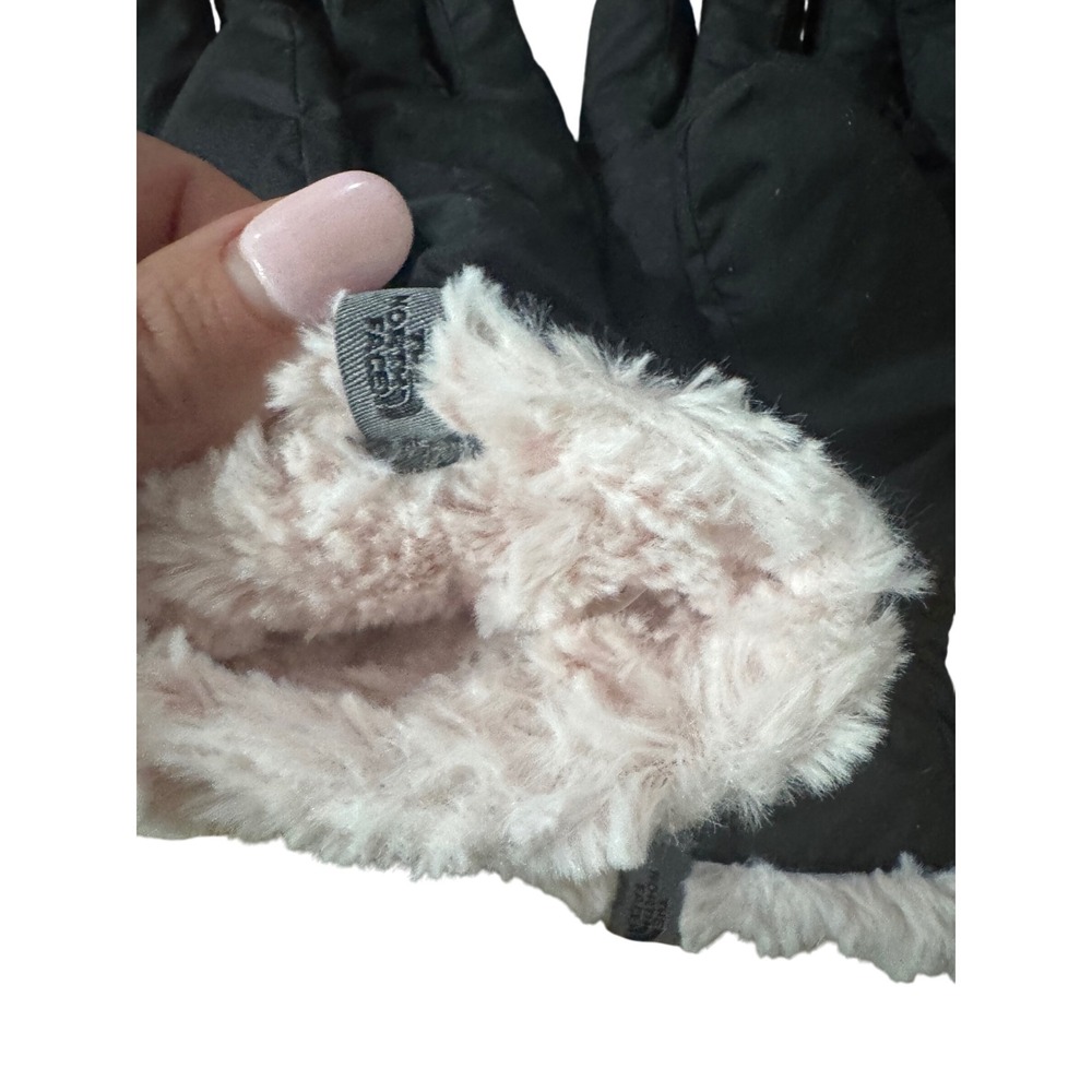 The North Face Women's M Winter Gloves Black Pink Faux Fur Trim Insulated - Picture 3 of 4